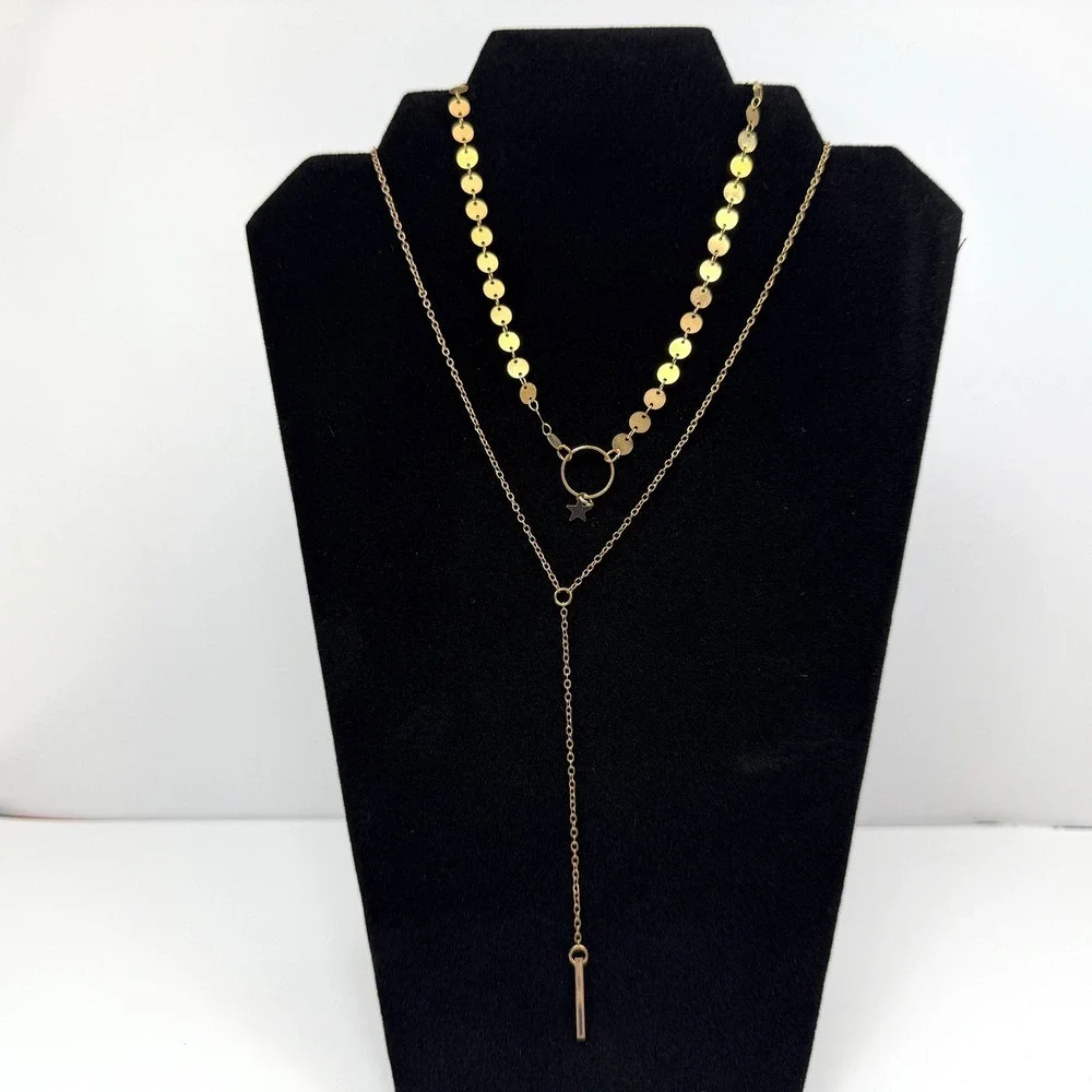 Layered Pendant Charm Necklace Y2K Gold Tone Dainty Fashion Jewelry 13 in L